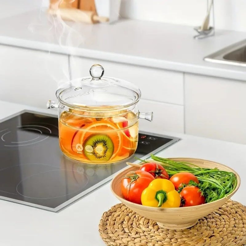 yvsay 1.6L/57Fl Oz Glass Saucepan with Cover, Stovetop Cooking Pot with Lid and Handle Simmer Pot Clear Soup Pot with Lid, Soup, Milk, Baby Food - Image 4
